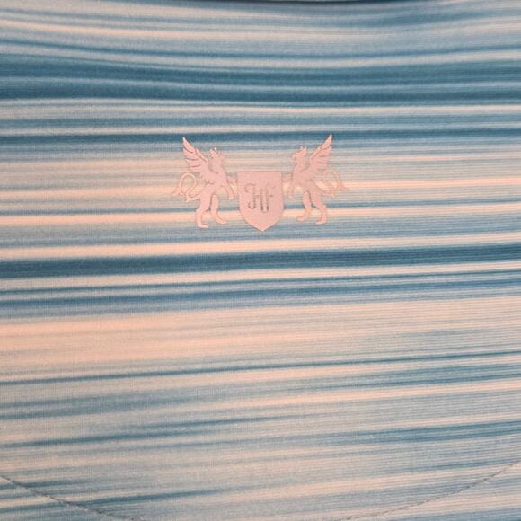 Hickey Freeman Golf Polo Shirt Striped Teal Turquoise NWT Size Large - Picture 9 of 12